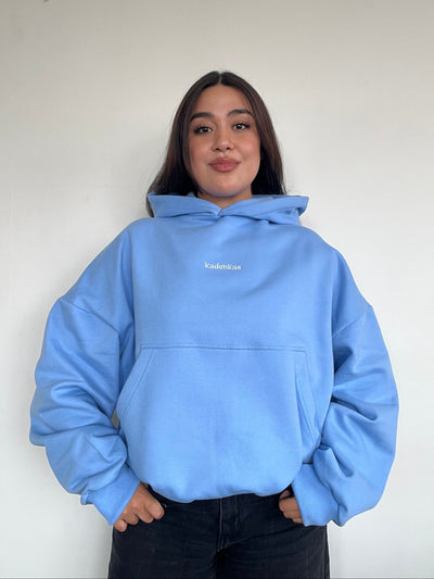 (PRE-VENTA) POLERÓN HOODIE CELESTE - OVERSIZE CON GORRO LOGO Y ESPALDA BORDADO