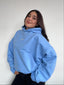 POLERÓN HOODIE CELESTE - OVERSIZE CON GORRO LOGO Y ESPALDA BORDADO