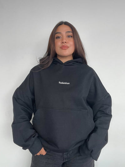 POLERÓN HOODIE NEGRO - OVERSIZE CON GORRO LOGO BORDADO