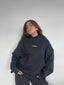 POLERÓN HOODIE NEGRO - OVERSIZE CON GORRO LOGO BORDADO