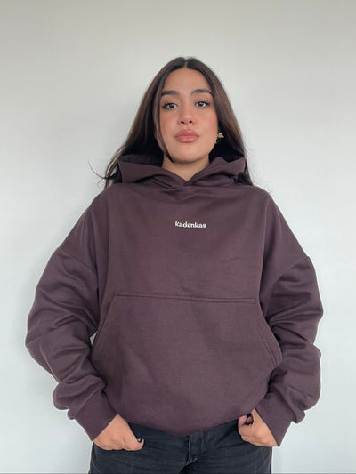 POLERÓN HOODIE CAFÉ - OVERSIZE CON GORRO LOGO BORDADO