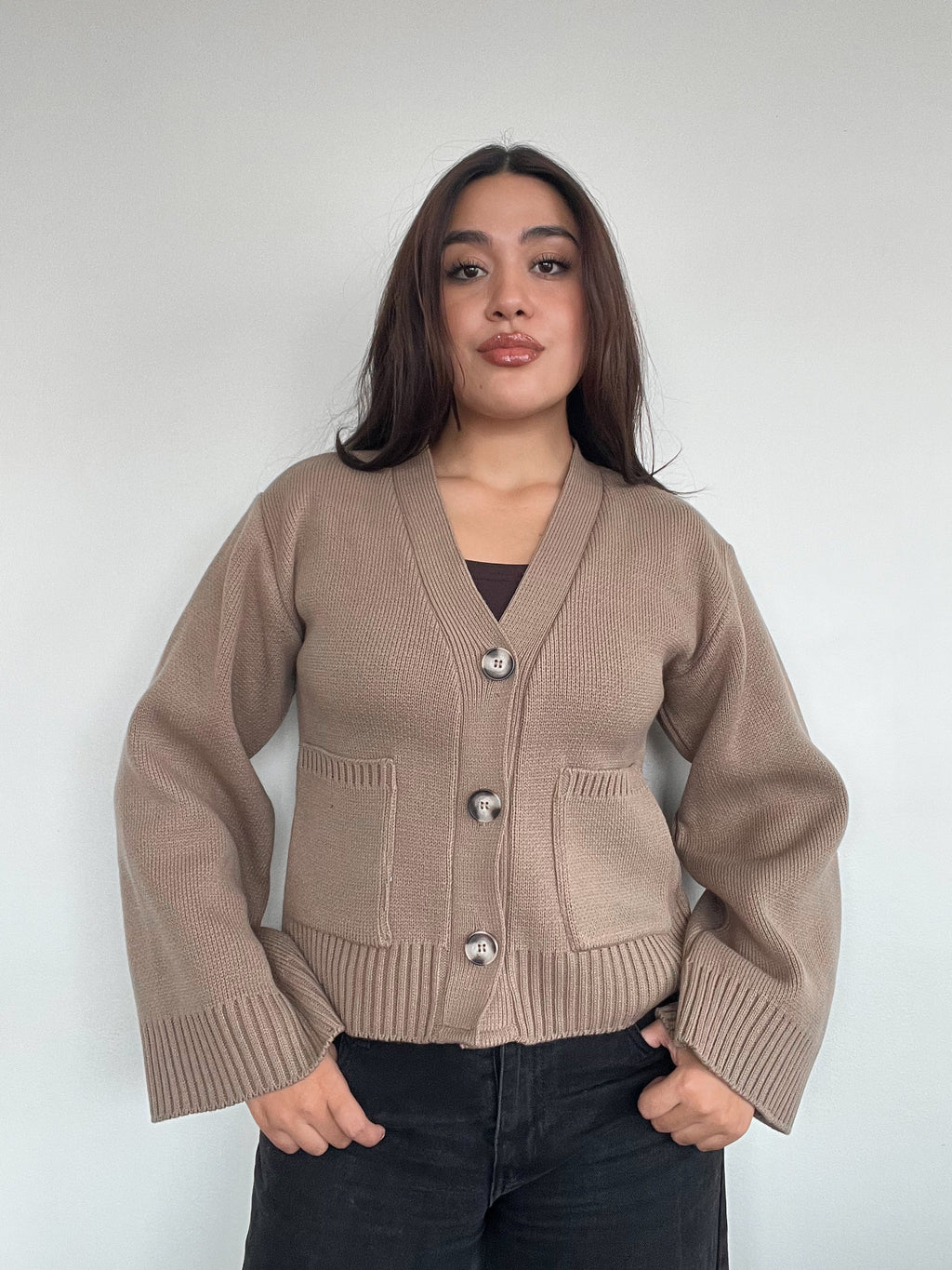 SWEATER ÁMBAR BEIGE - CHALECO DE ALGODÓN CÁRDIGAN MANGAS ANCHAS