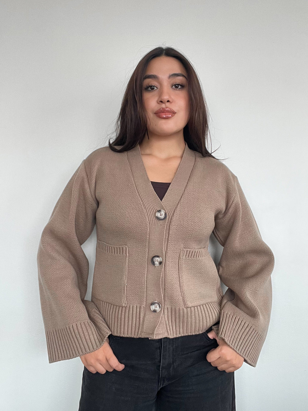 SWEATER ÁMBAR BEIGE - CHALECO DE ALGODÓN CÁRDIGAN MANGAS ANCHAS