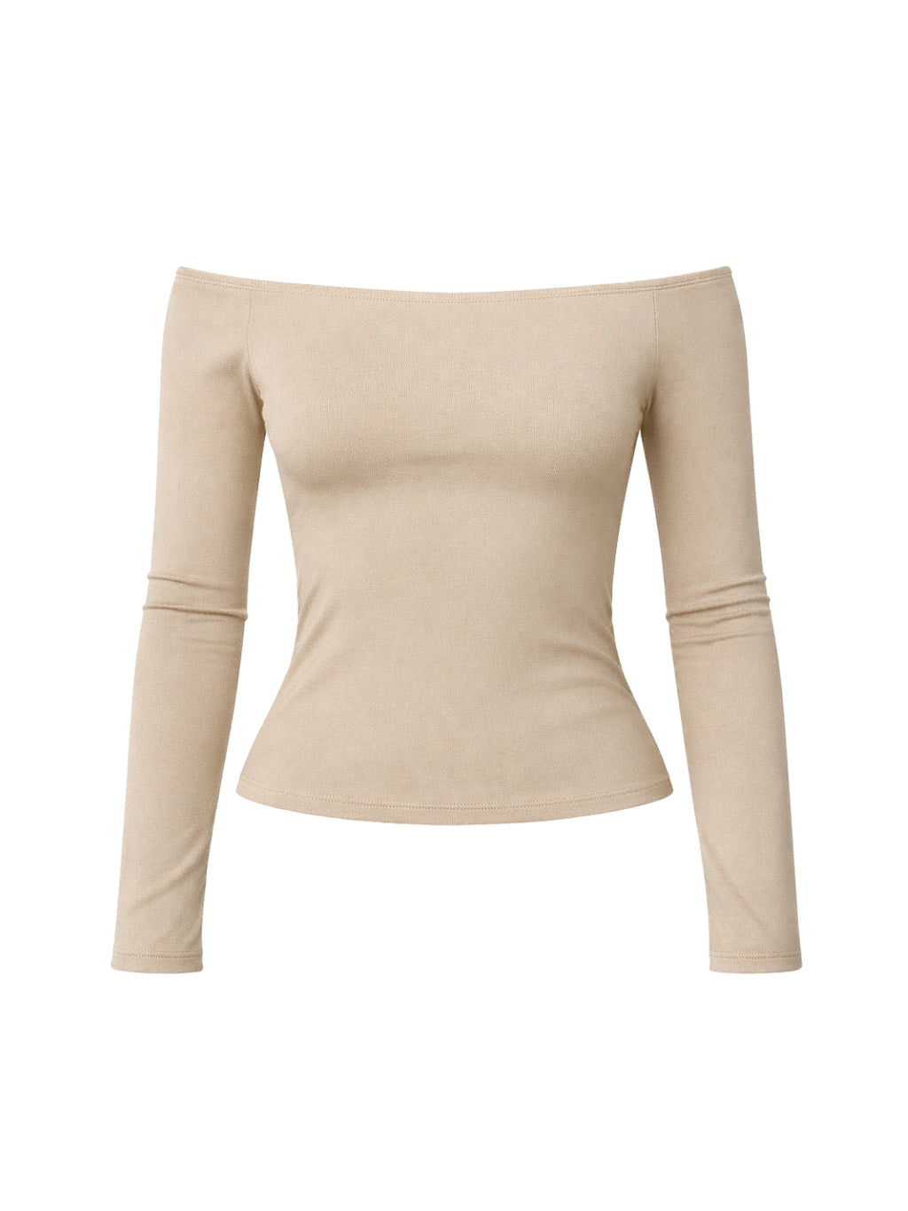 TOP LUNA BEIGE - POLERA MANGA LARGA OFF SHOULDER AJUSTADA