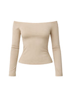 TOP LUNA BEIGE - POLERA MANGA LARGA OFF SHOULDER AJUSTADA