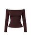 TOP LUNA CAFÉ - POLERA MANGA LARGA OFF SHOULDER AJUSTADA