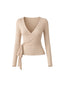 TOP PILATES BEIGE - POLERA MANGA LARGA ESCOTE CRUZADO AMARRAS