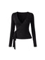 TOP PILATES NEGRO - POLERA MANGA LARGA ESCOTE CRUZADO AMARRAS